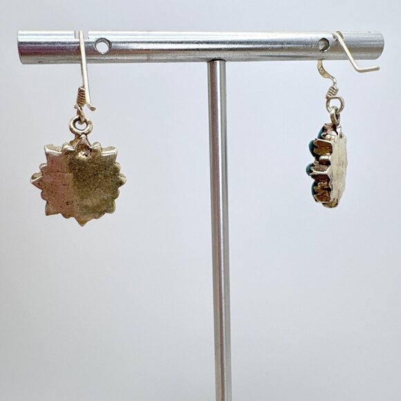 VTG Sterling Silver 925 Native American Turquoise Dangle Earrings Size 1" Length - Picture 5 of 10